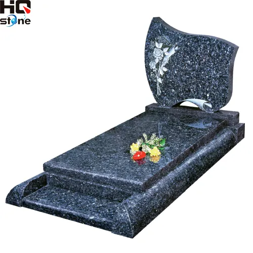 XIAMEN HQ STONE black granite headstone and cover custom tombstone maker black etching headstone