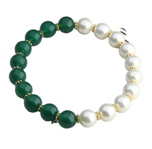 Altın kaplama ile yeni varış yeşil yeşim Spacer bilezik değerli taşlar ile mükemmel kabuk inci boncuklu Pulsera - Product Image 1