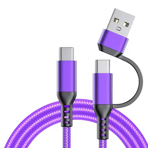 New 3A Super Fast Charging Braided <strong>2</strong> <strong>in</strong> <strong>1</strong> 60W Data Cable for Android Type-C for Mobile Phone Available <strong>in</strong> 2m 3m Length - Product Image 1