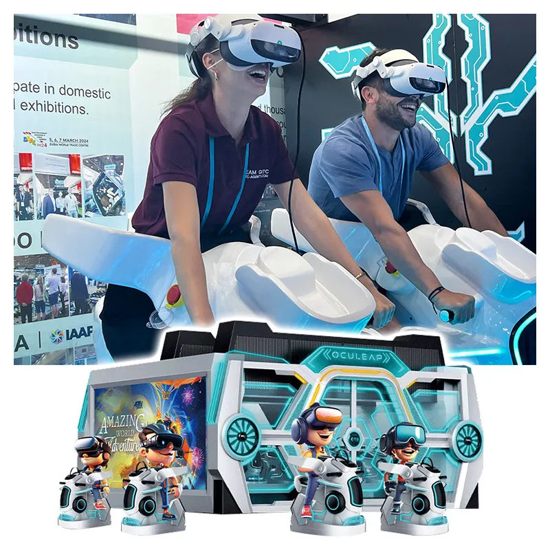 VR מירוצי סימולטור 9D קולנוע מעופף VR משחקי 4 אנשים רכיבה על אופניים ארקייד מציאות מדומה יקום נהיגה מכונת משחק VR