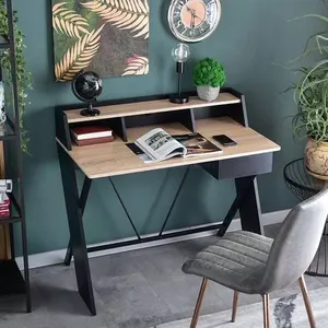 Muebles de oficina para el hogar, escritorio de ordenador simple con estantes de almacenamiento de cajón, mesa de estudio de madera de acero - Product Image 4
