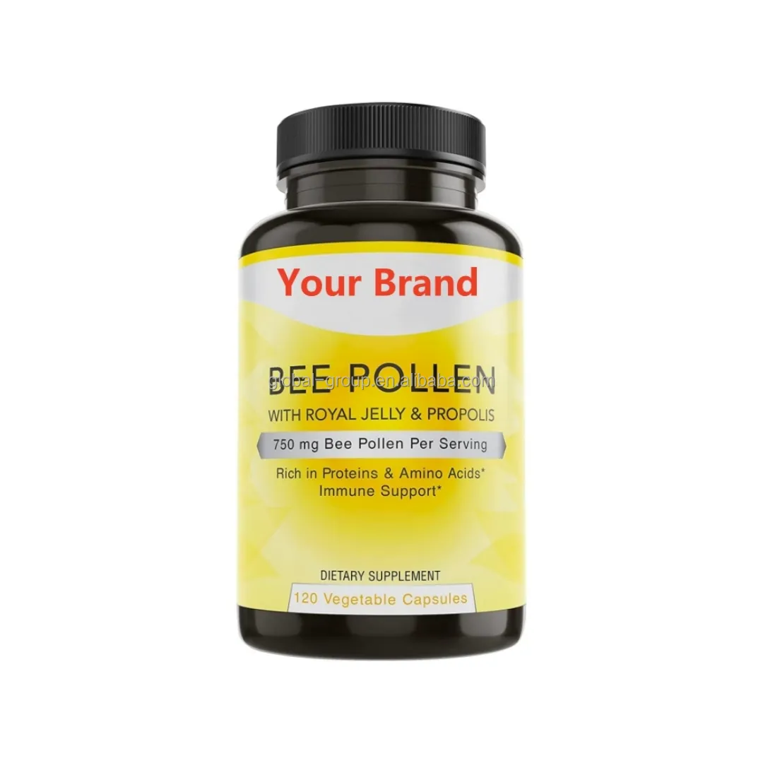 Extrato de pólen de abelha OEM/ODM, superalimento natural saudável, sistema de cápsulas de geleia real, cápsulas de pólen de abelha