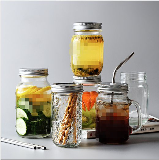 With custom printing and stainless steel straw 16oz glass mason jar