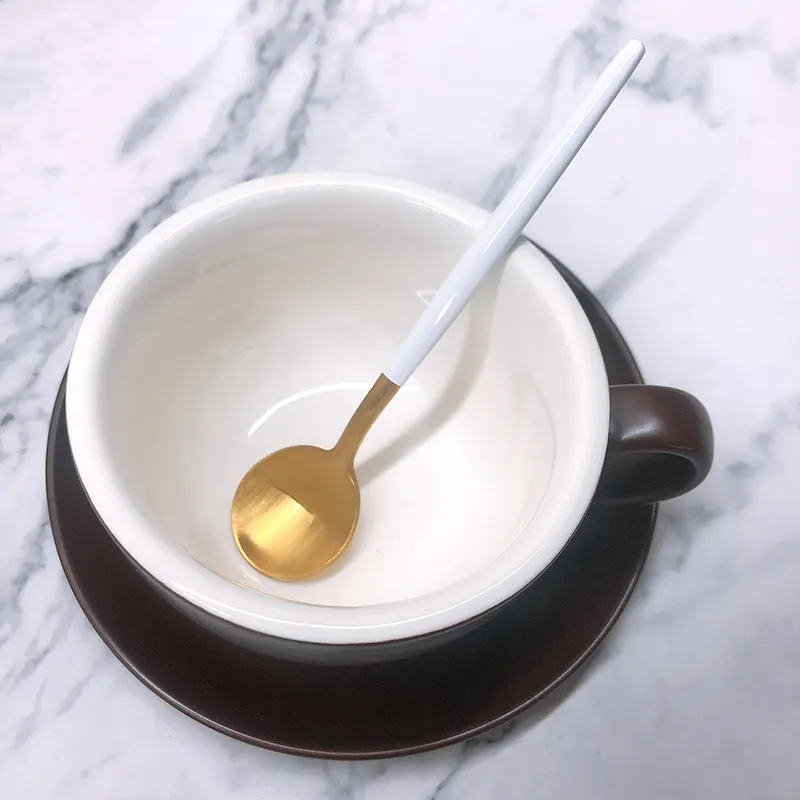 Металлическая ложка для кофе и чая, из нержавеющей стали, 304, белого и золотого цвета, круглой формы, здоровая мини-ложка