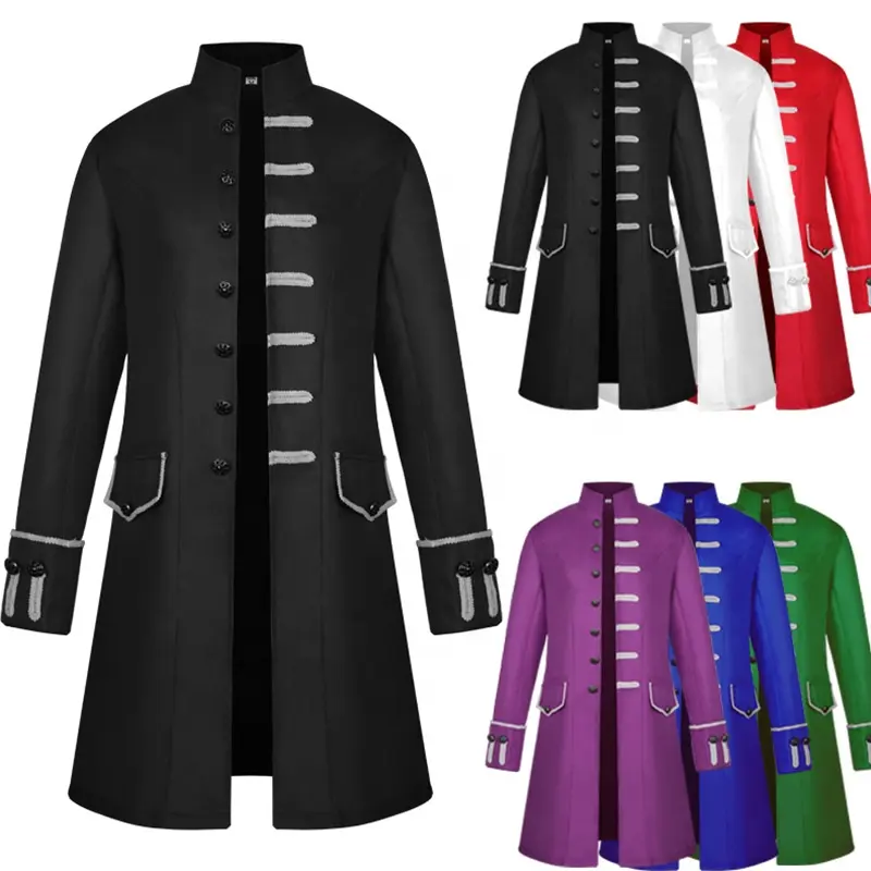 Mens Gothic Tailcoat Steampunk Jacket Halloween Cosplay Costumes Medieval Renaissance Coat Retro Victorian Uniform