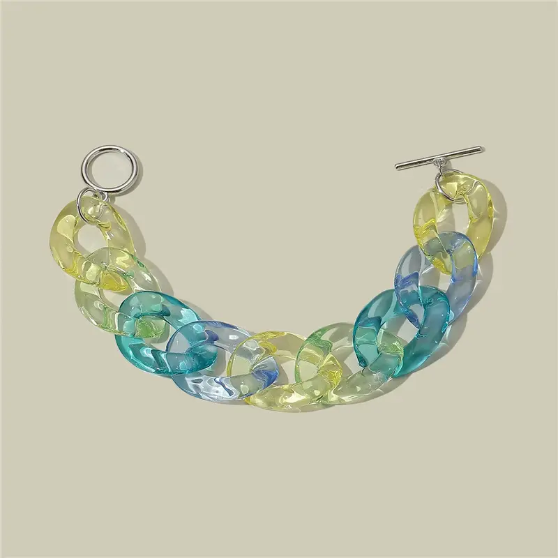 Pulsera de cadena de eslabones con cierre OT para mujer, brazalete de resina transparente, colores de gelatina acrílica cubana, joyería de verano