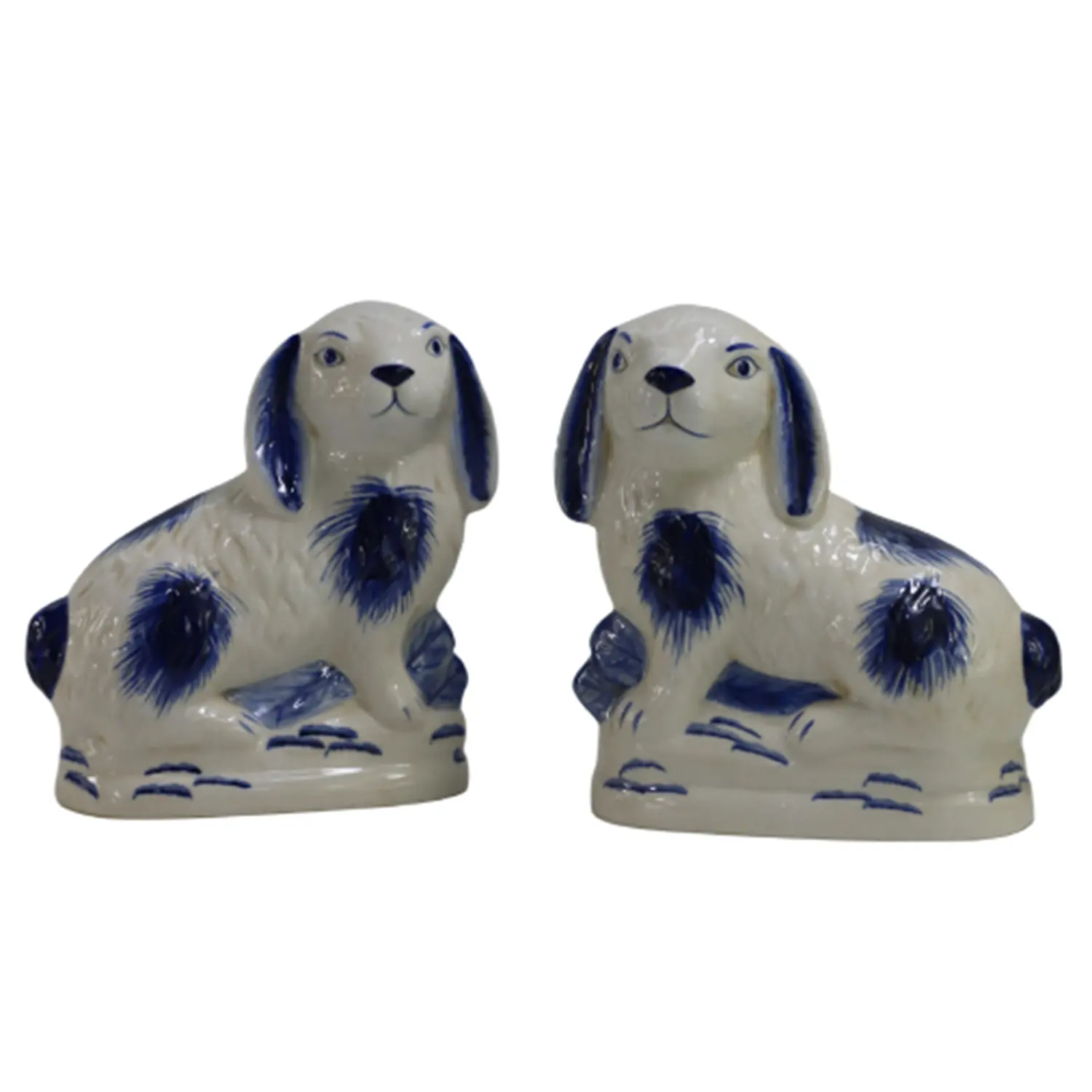 Pittura a mano blu e bianco porcellana orecchio lungo coniglio figurina per camino decorazione armadio moderno