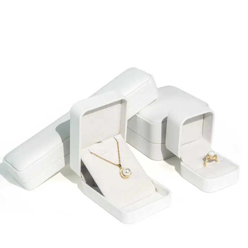 Custom carino nero blu bianco pelle di lusso collana di gioielli anello scatola di imballaggio con Logo