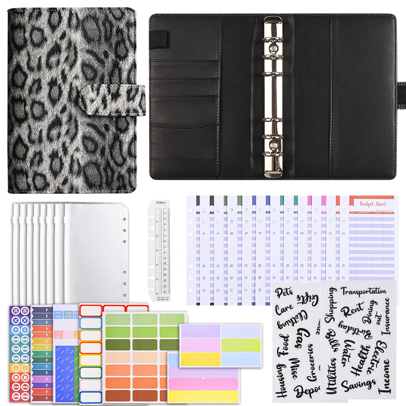 deluxe gift pack-leopard print black budget card-12 zip pouches-