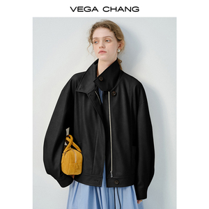 VEGA CHANG秋季奢华时尚定制户外休闲皮大衣超大短款女式皮夹克