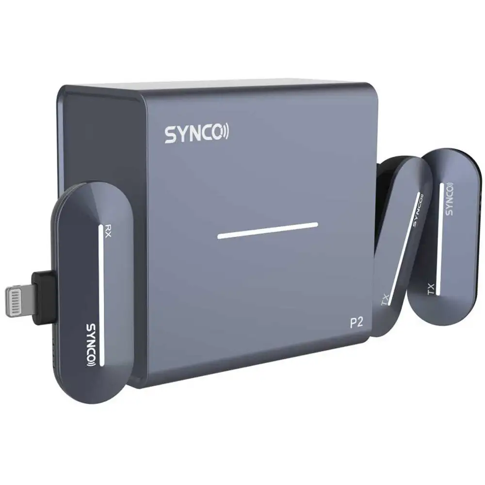 SYNCO P2L Mikrofon Ganda Sinyal Kuat untuk Ponsel IPad dengan Casing Pengisi Daya Digital 2.4GHz Mikrofon Lavalier Lapel Nirkabel