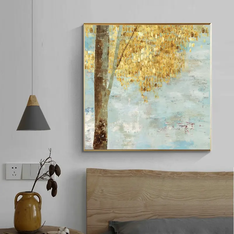 Golden abstract gold foil tree leaves luxury modern cheap wall art painting per la decorazione domestica pittura a olio incorniciata fatta a mano