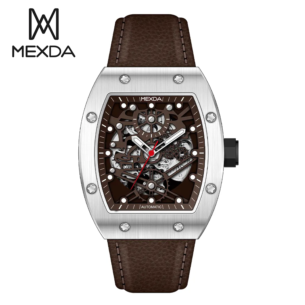 Mexda alta gama personalizable Premium gran esfera esqueleto Relojes de lujo automático mecánico hombres relojes de pulsera