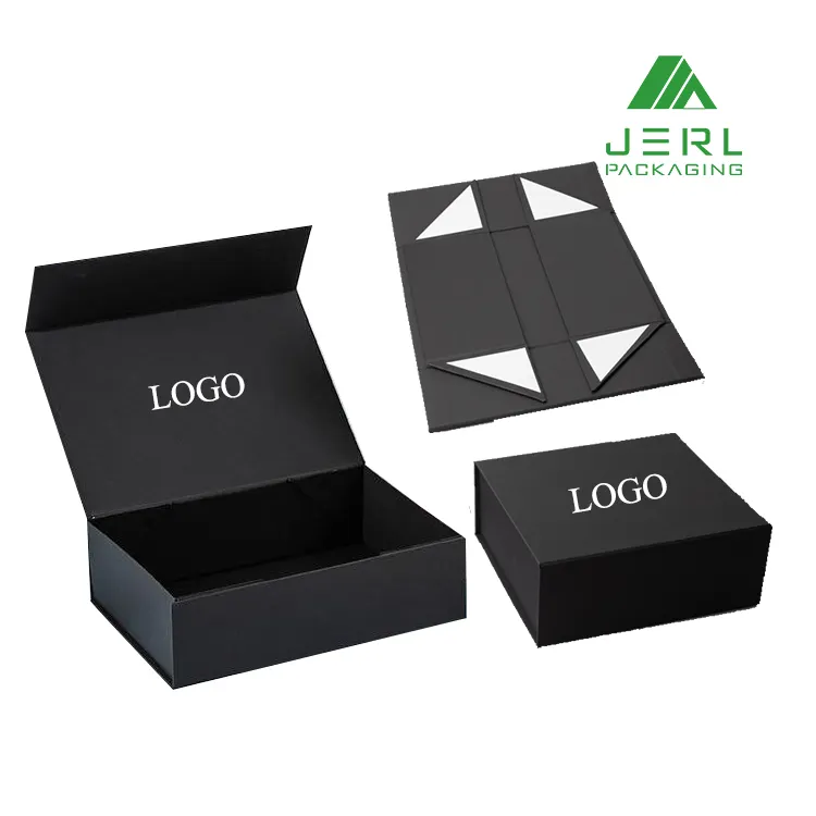 Large Black Collapsible Magnetic Product Boxes Perfume Shoe Sunglass Box with Magnet Lid for Gift Pack Packaging Orders