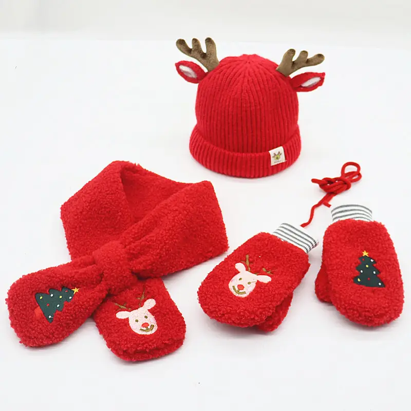 Высококачественная зимняя однотонная детская шапка с шарфом и перчатками/наборы варежек милый Рождественский подарок для детей