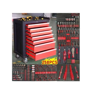 汽车修理可锁定的七抽屉红色工具柜手推车，带工具，用于车库存放的橱柜工具组 - Product Image 1