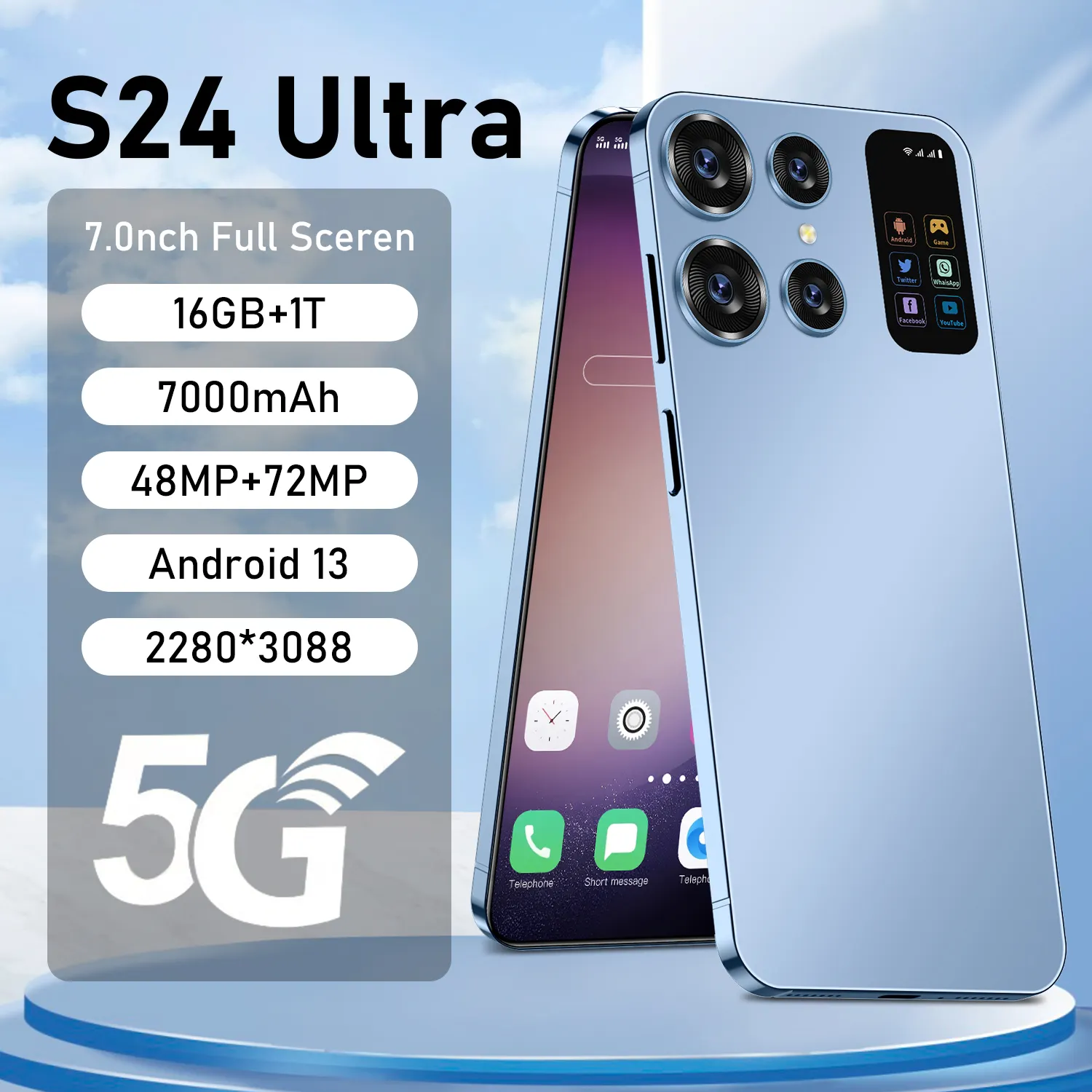 S24+ Ultra S24 großer Bildschirm 7.3 Zoll 16G 1T original gesichtsentsperrung smartes mobiltelefon Android 12 entsperrtes mobiltelefon