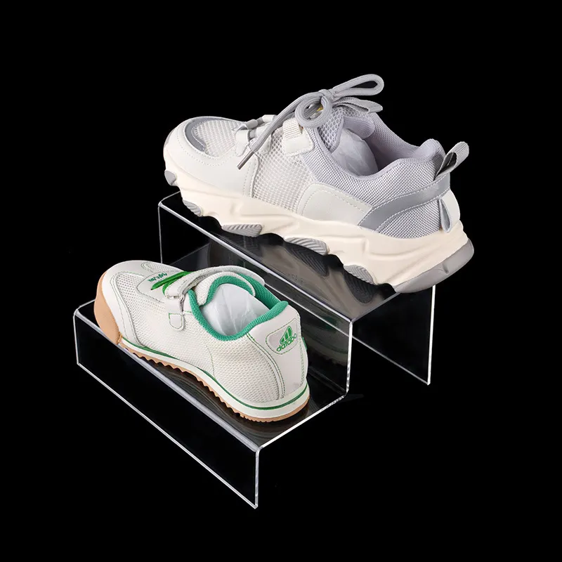 Soporte para zapatos de acrílico Premium transparente personalizado, estante de exhibición de zapatos de acrílico de 2/3 capas transparente