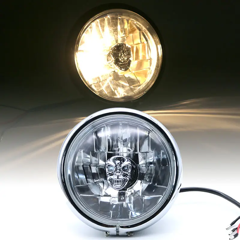 5.75inch Retro Modified Halogen Motorcycle Head Light Skull Headlight For Motorcycle