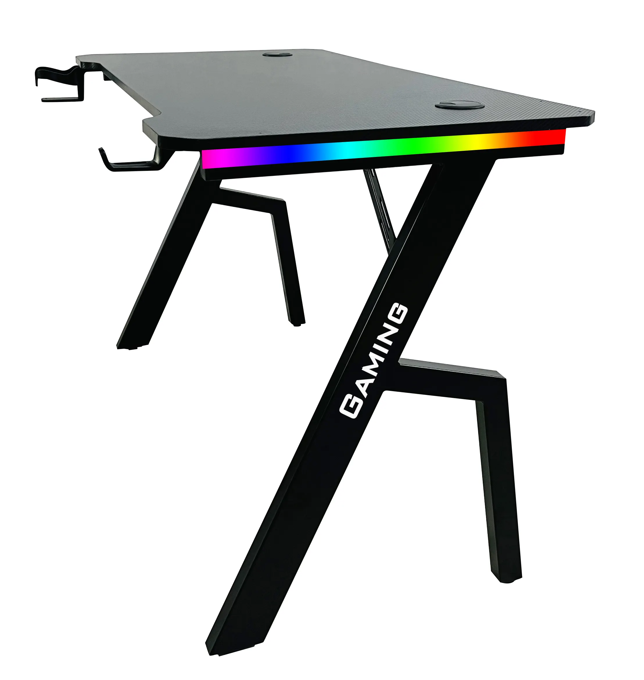 Mesa ergonómica para juegos de ordenador en forma de H, escritorio para juegos de PC de color rojo, escritorio para jugadores de deportes electrónicos con luces RGB