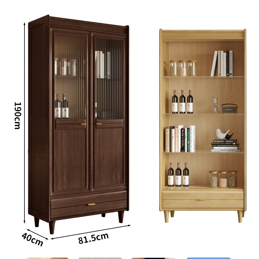 Walnut Green Solid Wood Two-Door Bookshelf