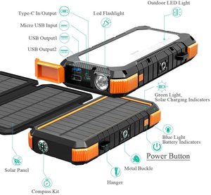 20,000mAh Waterproof Portable <strong>Power</strong> <strong>Bank</strong> QI Wireless Charger Solar Panel Micro USB <strong>Input</strong> Double USB <strong>Output</strong> LI-Polymer Battery - Product Image 6