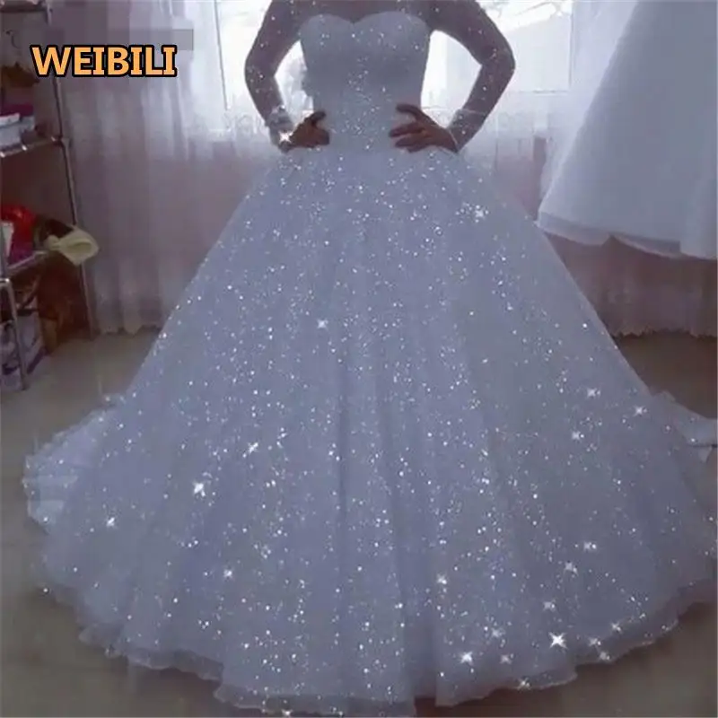 2022 baru desainer Afrika Wanita lengan panjang bling bersinar gaun pernikahan jubah de mariage mewah kereta besar gaun pengantin
