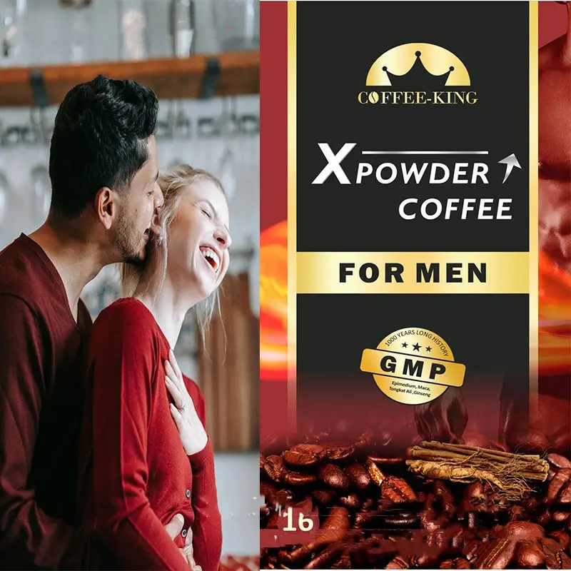 Man X power kopi kustom label pribadi herbal sehat herbal kopi organik Instan Maca hitam untuk pria
