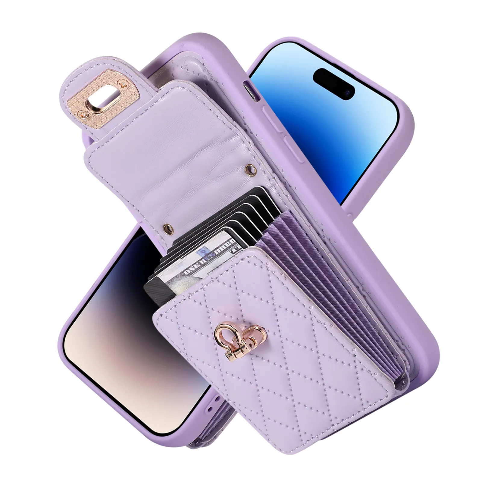 Capa de luxo para celular feminino, carteira de metal com encaixe em couro para Samsung S24 15 14 pro max 13