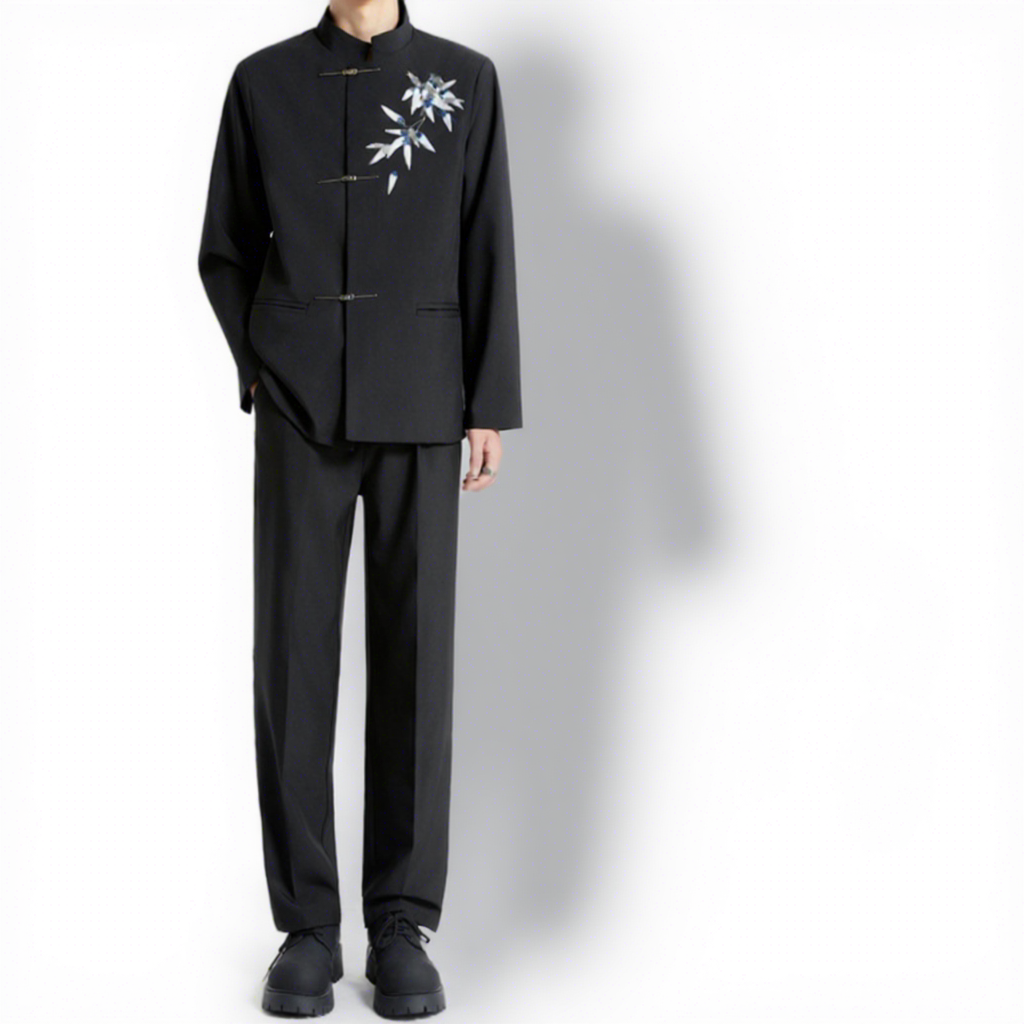 Zs 65000g-piece set-zhongshan suit long pants-black