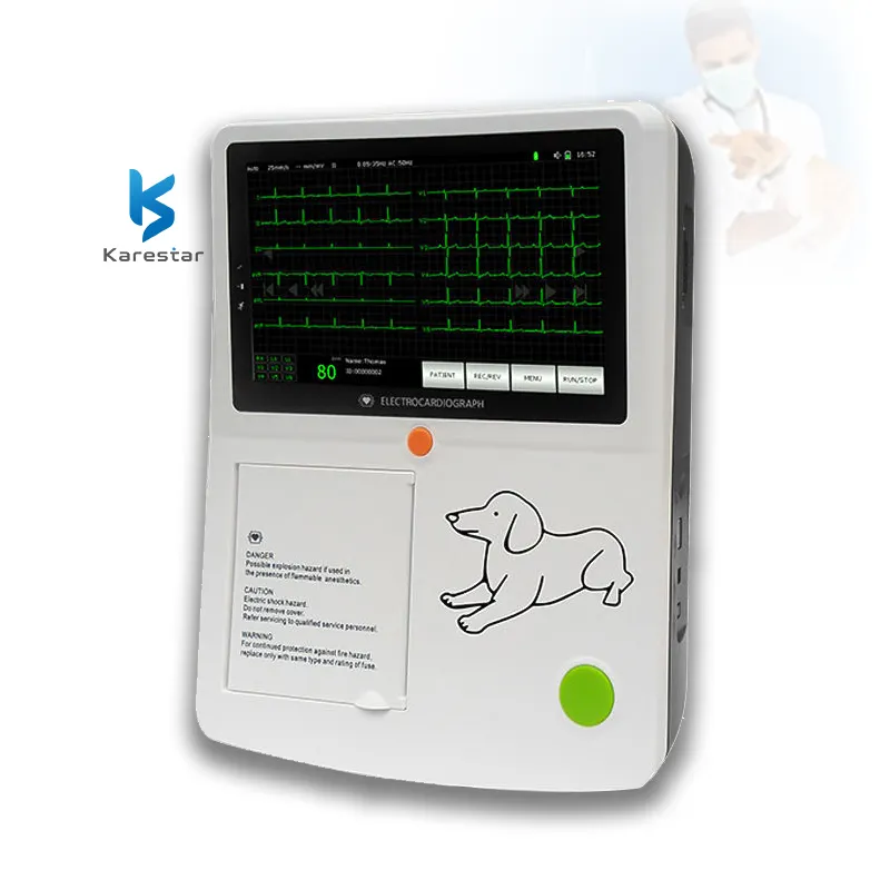 K-ES3 хорошая цена, 3-канальная ЭКГ-машина, 7 дюймов, vet ECG