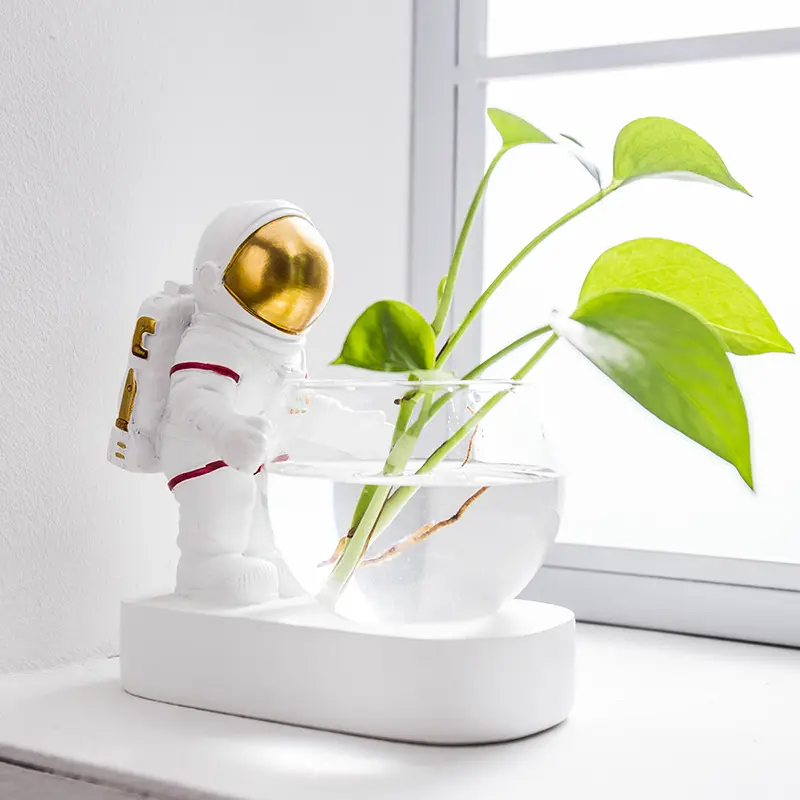 Decorazione per la casa ornamento astronauta di vetro idroponico acqua coltivata vaso di piante con luce a led intelligente vaso di fiori