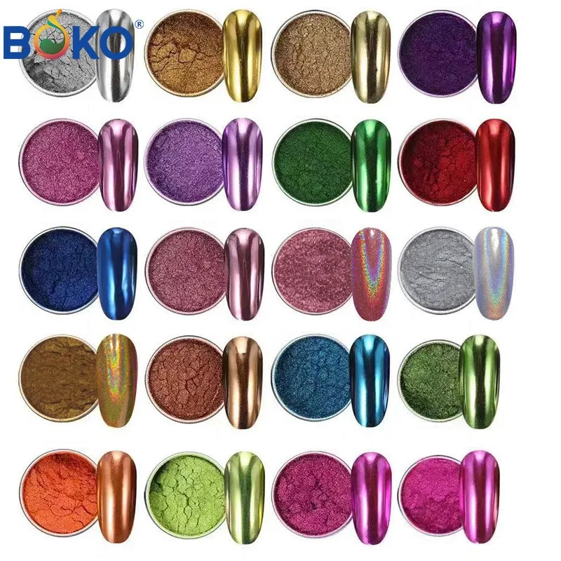 BOKO krom tırnak Pigment sihirli ayna etkisi toz Glitter tırnaklar için UV jel lehçe krom Rubbing arak toz