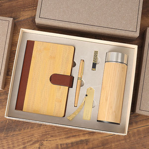 Cubierta de madera ecológica de fábrica, diario, cuaderno A5, bolígrafo, estantería en U, termo, juego de regalo de negocios, cuaderno de tapa dura - Product Image 1