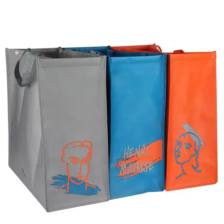 Commercio all'ingrosso popolare personalizzato riciclaggio blu immondizia a buon mercato laminato tote pp tessuto shopping bag