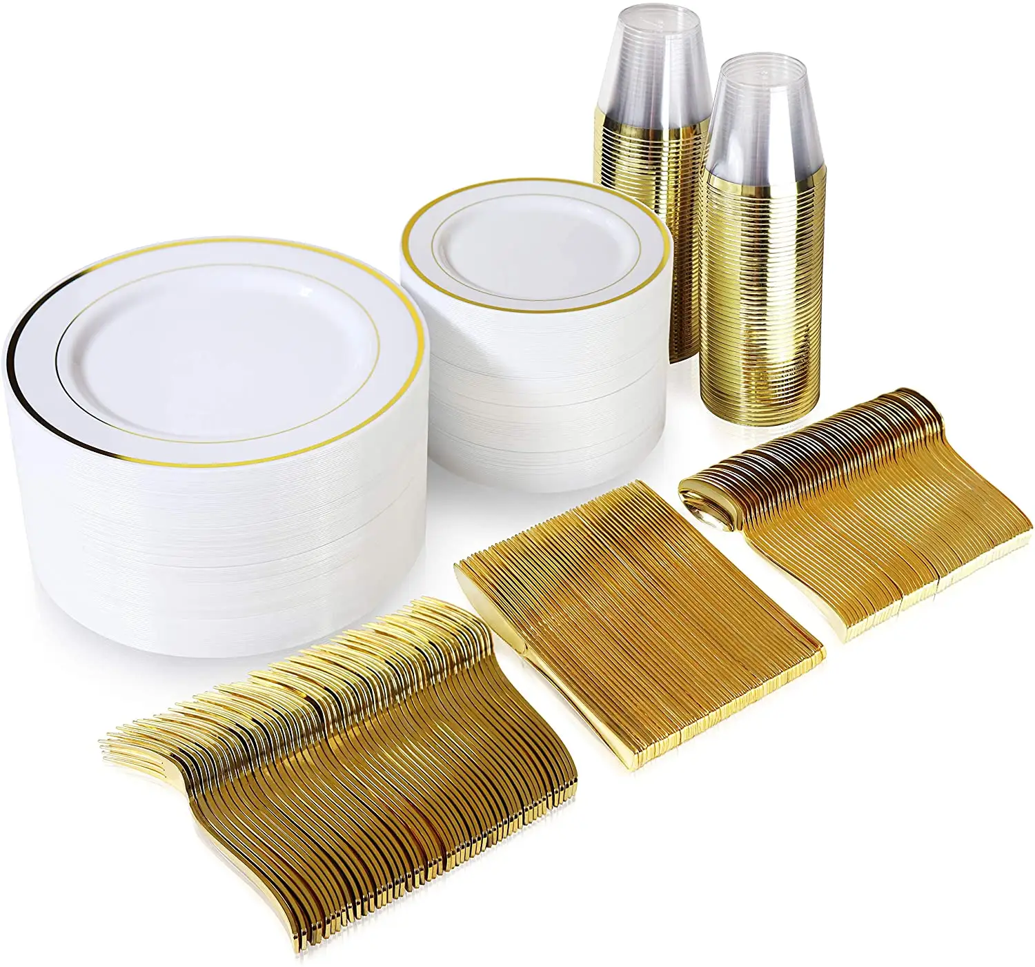 Disposable 600 Pieces Gold Plastic Plates Dinnerware Sets
