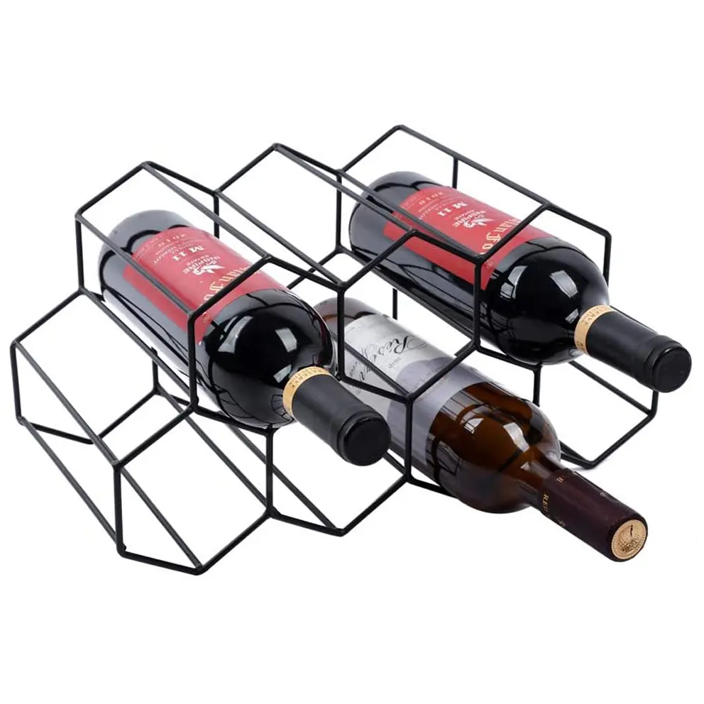 Estante de exhibición de vino de mesa negro de 7 botellas moderno soporte de estante de vino para almacenamiento de vino