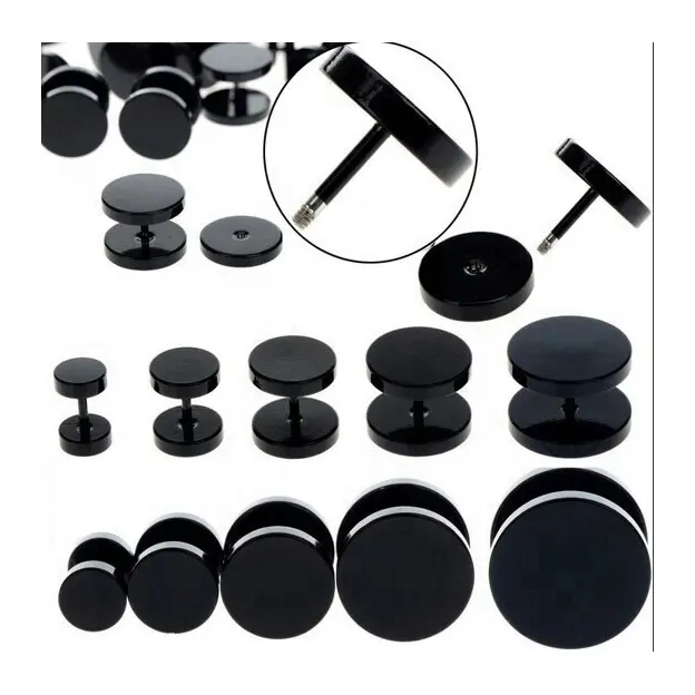 High Quality Wholesale Black Stainless Steel Ear Studs Cheater Ear Plugs Gauge Body Jewelry Earring For Men