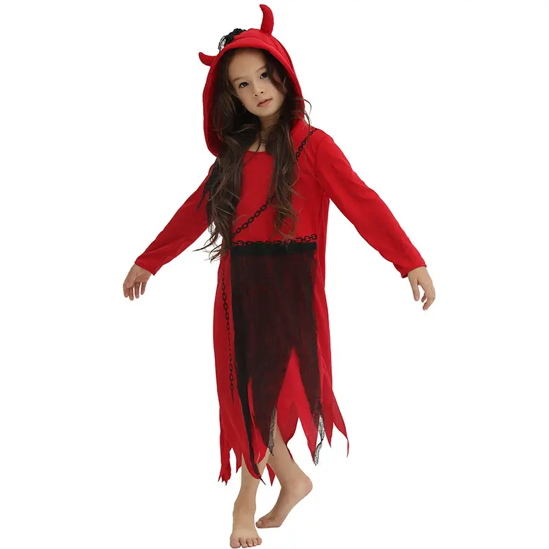 Disfraz de Halloween para niñas, capa roja y negra, disfraz de Diablo