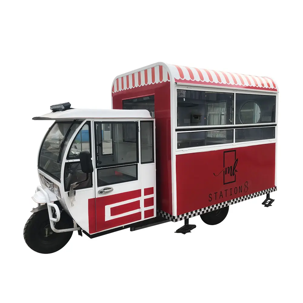 Thực phẩm giỏ hàng điện xe máy đầy màu sắc bánh hamburger xe di động thực phẩm cà phê xe tải