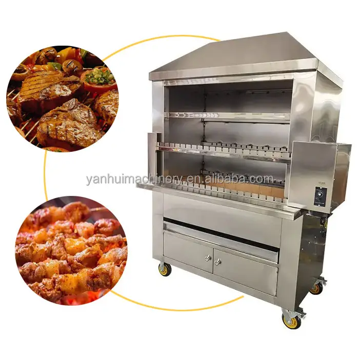 Grande churrasqueira comercial chinesa de aço inoxidável para churrasco, grelha rotativa a carvão para churrasco, preço para restaurante