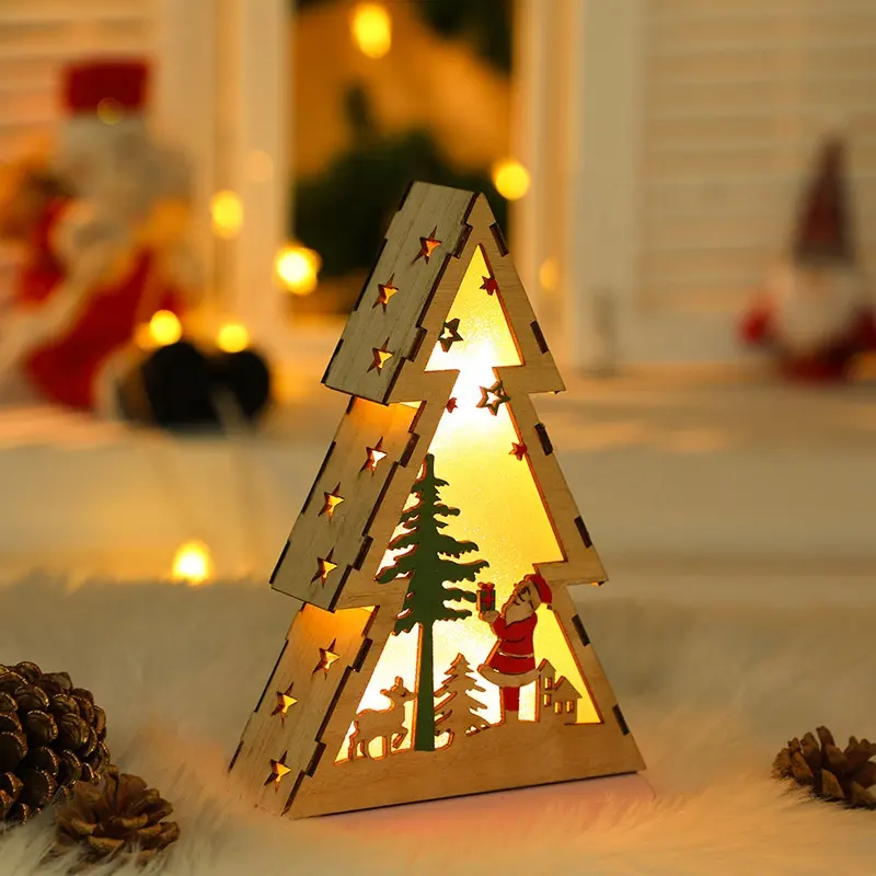 Festival escena diseño ambiente luminoso pequeña casa árbol pentagrama en forma de madera Navidad noche luz Decoración