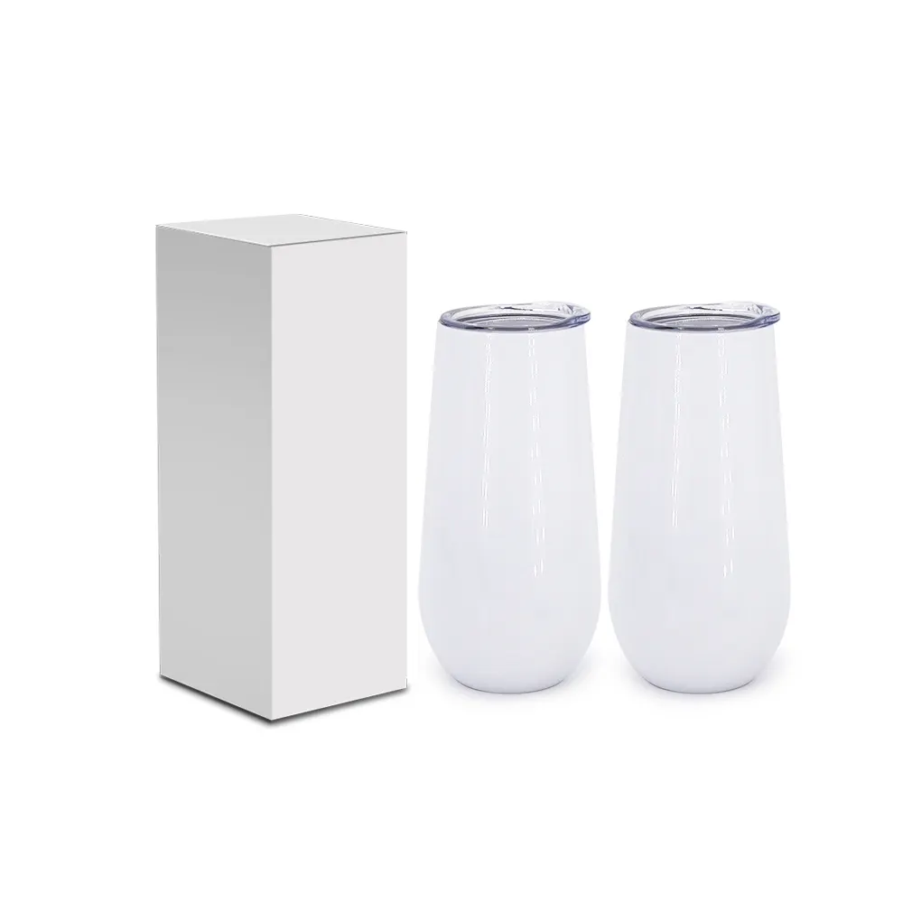 Stemless double wall egg sgaped wine cup 6oz 180ml mini tumbler with lid for white sublimation champagne flute