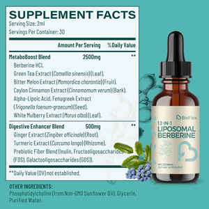 Formula kustom 12 dalam 1 organik liposom Berberine cairan tetes alami suplemen dengan teh hijau kunyit untuk dewasa penurunan berat badan - Product Image 6