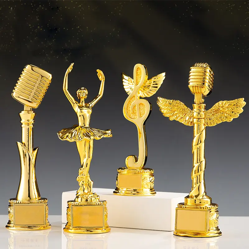 Mikrofon Kustom Pabrikan Tiongkok Penghargaan Penghargaan Tari Pesenam Penghargaan Piala Musik Mini Logam Emas Souvenir Modern