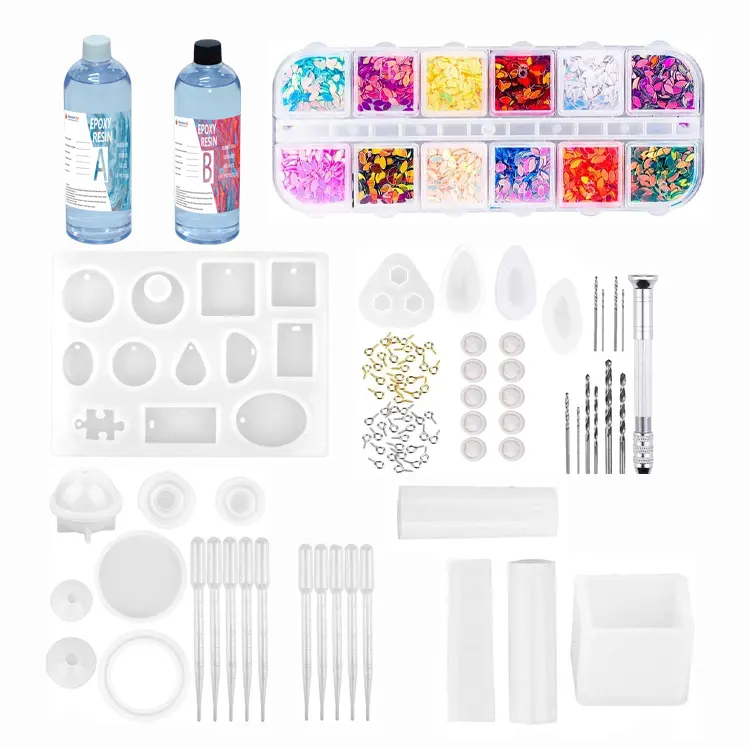 Resina Kit para Iniciantes com Resina Moldes Silicone e Resina Epóxi Suprimentos Incluem Pigmento Glitter epóxi DIY Tool set