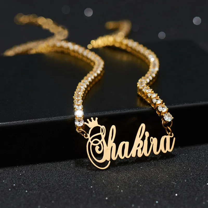 Collar chapado en oro de 24 quilates con diamantes, colgante personalizable con nombre, joyería, 2021