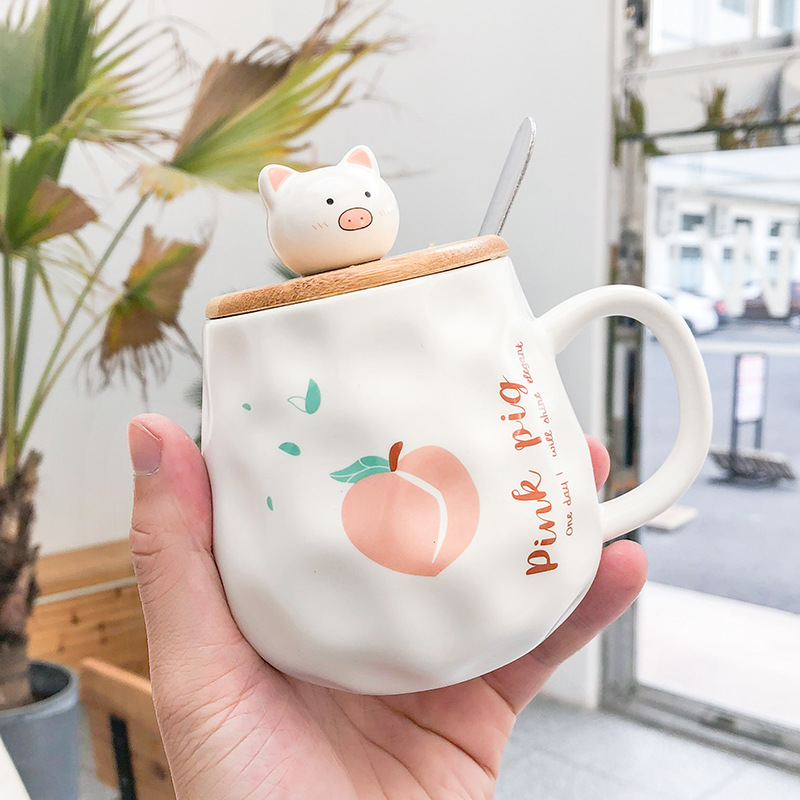 Zogifts 400Ml Creative Action Figure Cartoon Pig Ceramic With Lid and Spoon Kawaii Milk Coffee Tea <strong>Cup</strong> Sailor Moon Mug - Product Image 3