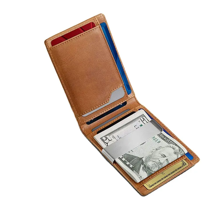 Portafoglio tasca frontale borsa da uomo RFID Blocking portafogli porta carte sottile fermasoldi portafoglio sottile da uomo in pelle