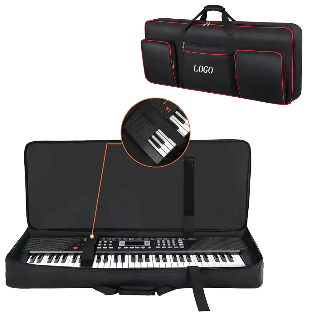 Tas pertunjukan Keyboard Piano listrik 61 tombol, tali dapat diatur penutup Piano empuk 61 tombol casing Keyboard tas Piano listrik